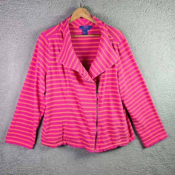 Twiggy London Pink Orange Striped Moto Jacket 3X Deep Pockets Asymmetric Zipper - Picture 11 of 16